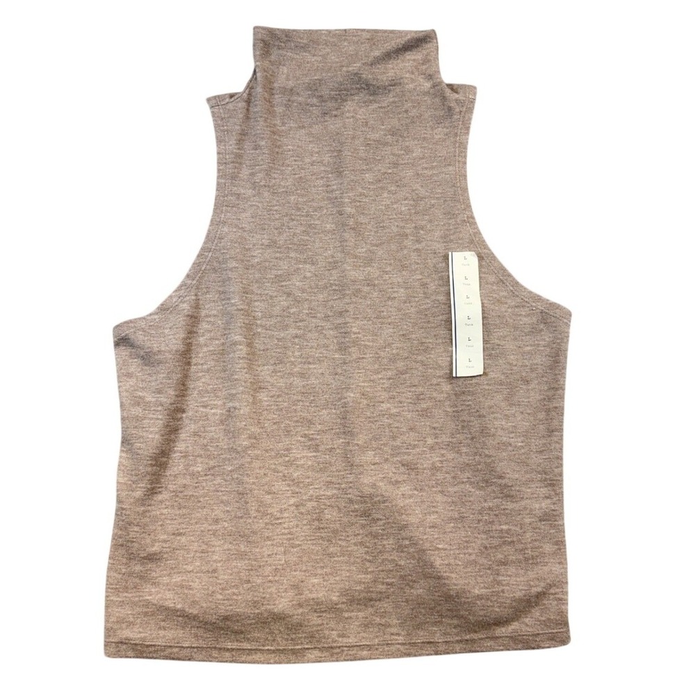 A New Day Womens Mock Neck Sleeveless Tank Top Heathered Taupe Brown L‎ NWT